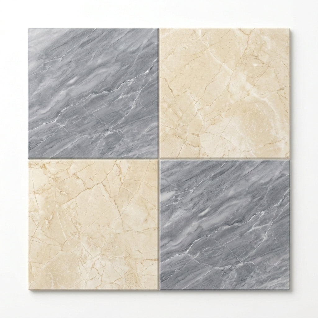 Checkerboard Marble Tile - Bardiglio Nuvolato & Crema Marfil