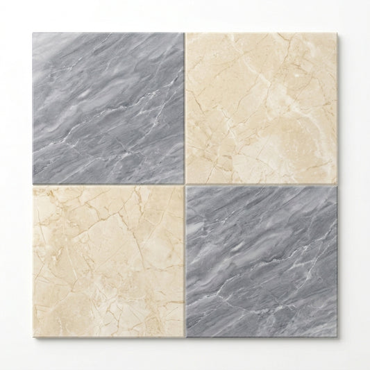 Checkerboard Marble Tile - Bardiglio Nuvolato & Crema Marfil