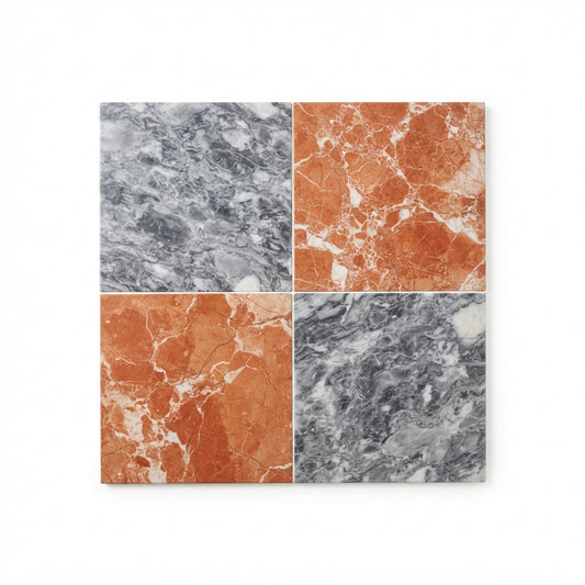 Checkerboard Marble Tile - Bardiglio Nuvolato & Rojo Alicante