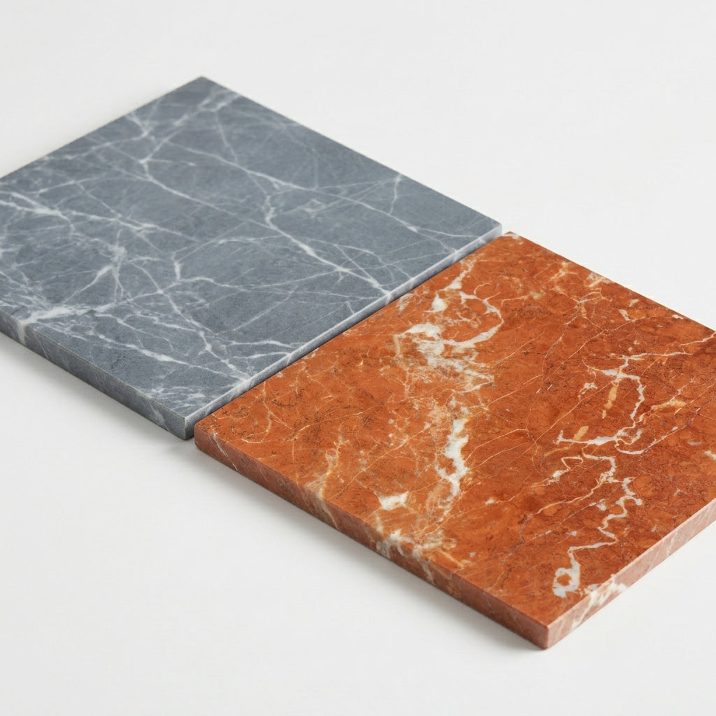 Checkerboard Marble Tile - Bardiglio Nuvolato & Rojo Alicante