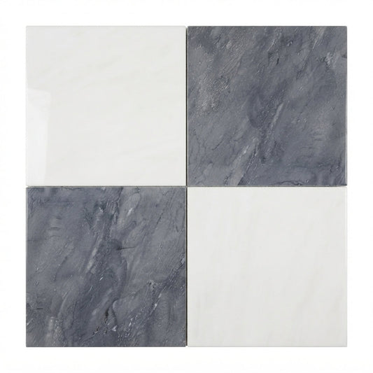 Checkerboard Marble Tile - Bianco Dolomite & Bardiglio Nuvolato