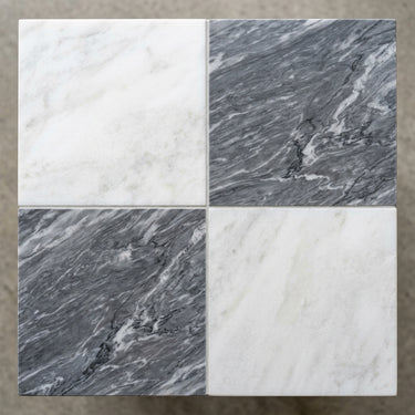 Checkerboard Marble Tile - Bianco Dolomite & Bardiglio Imperiale