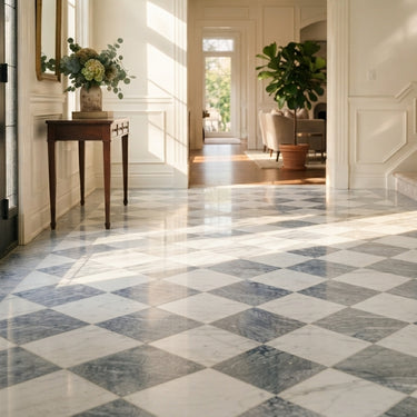 Checkerboard Marble Tile - Bianco Dolomite & Bardiglio Nuvolato