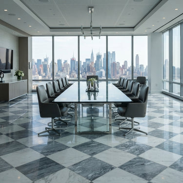 Checkerboard Marble Tile - Bianco Dolomite & Bardiglio Nuvolato
