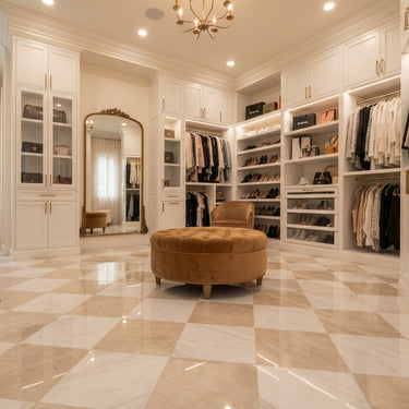 Checkerboard Marble Tile - Bianco Dolomite & Crema Marfil