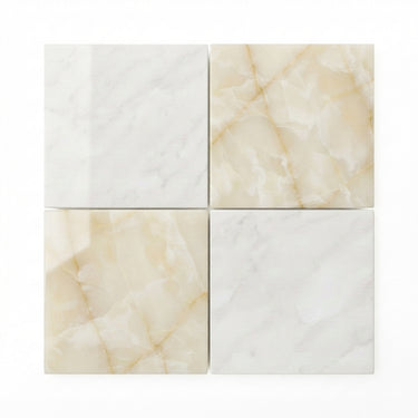 Checkerboard Marble Tile - Bianco Dolomite & Crema Marfil