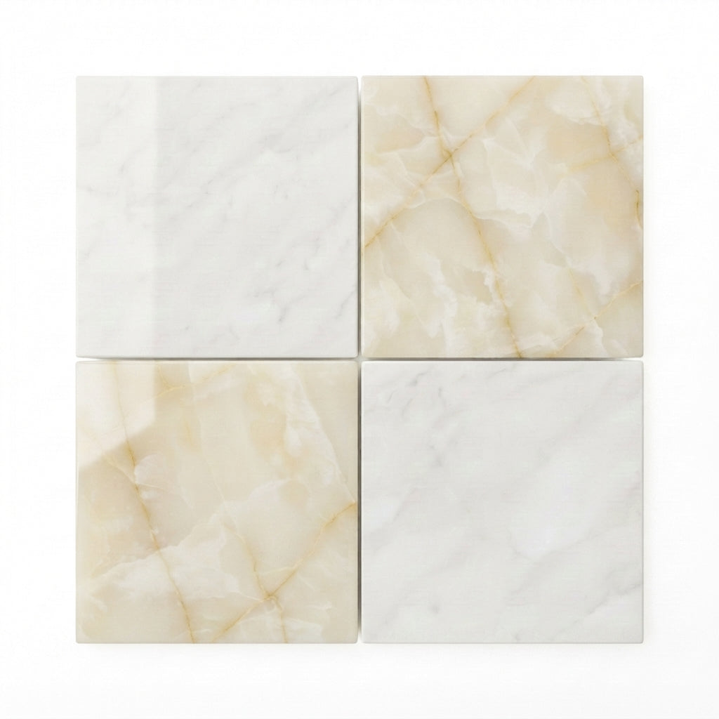 Checkerboard Marble Tile - Bianco Dolomite & Crema Marfil