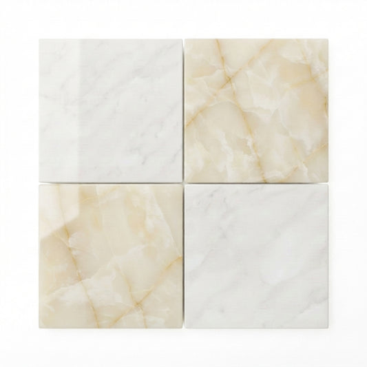 Checkerboard Marble Tile - Bianco Dolomite & Crema Marfil
