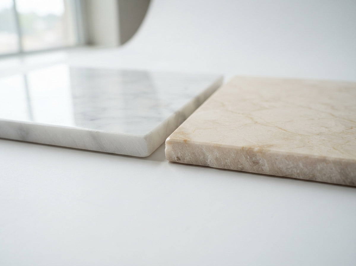 Checkerboard Marble Tile - Bianco Dolomite & Crema Marfil