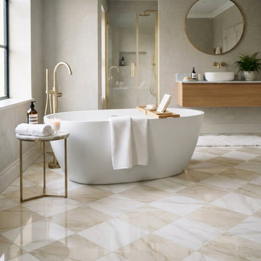 Checkerboard Marble Tile - Bianco Dolomite & Diano Royal
