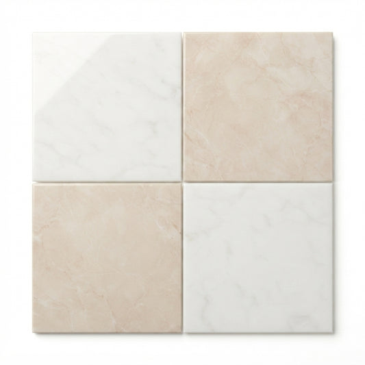 Checkerboard Marble Tile - Bianco Dolomite & Diano Royal