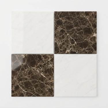 Checkerboard Marble Tile - Bianco Dolomite & Emperador Dark