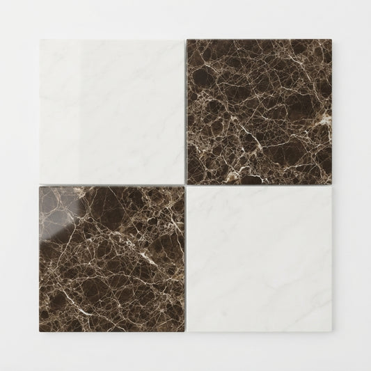 Checkerboard Marble Tile - Bianco Dolomite & Emperador Dark