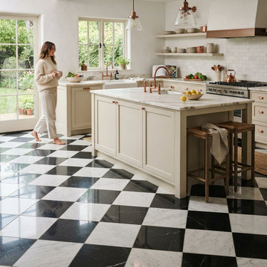 Checkerboard Marble Tile - Bianco Dolomite & Nero Marquina