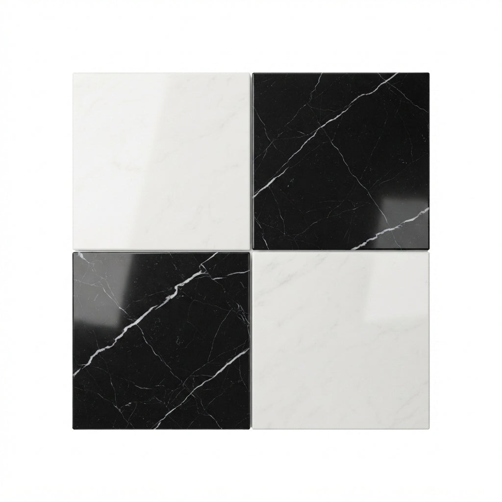 Checkerboard Marble Tile - Bianco Dolomite & Nero Marquina