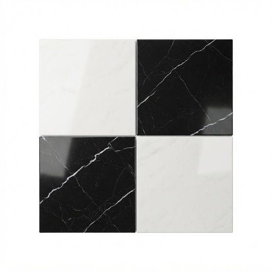 Checkerboard Marble Tile - Bianco Dolomite & Nero Marquina