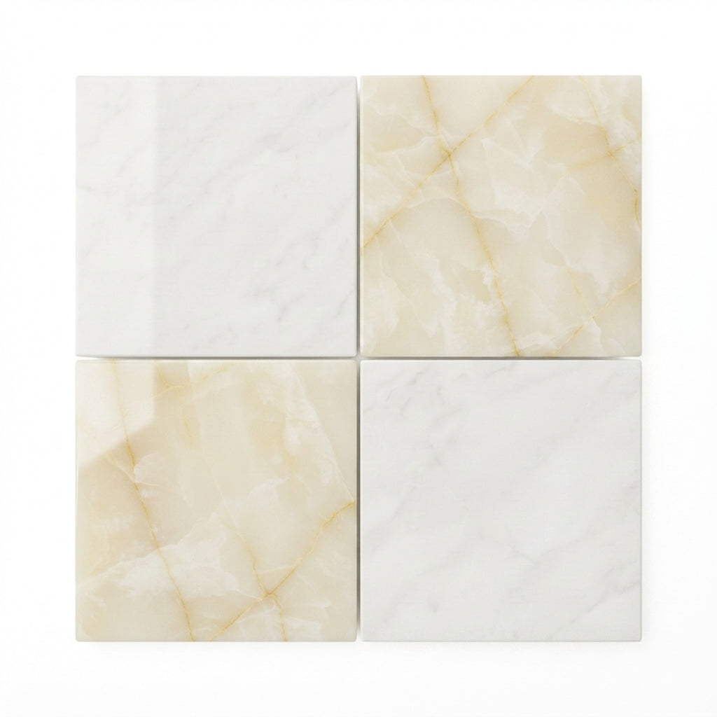 Checkerboard Marble Tile - Bianco Dolomite & Vanilla Onyx