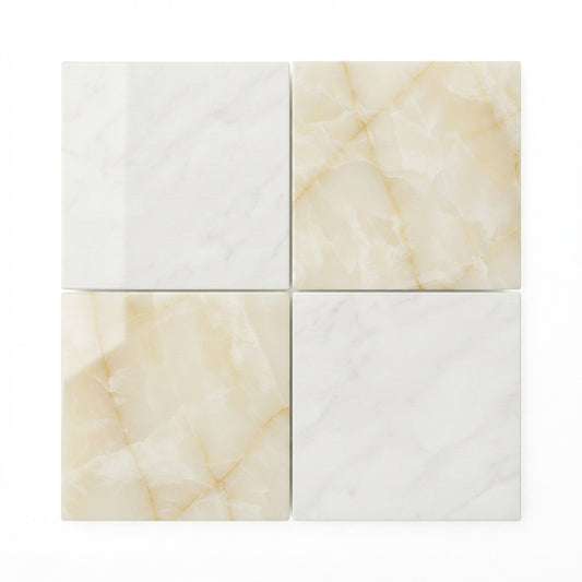 Checkerboard Marble Tile - Bianco Dolomite & Vanilla Onyx