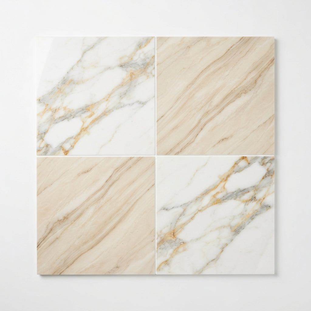 Checkerboard Marble Tile - Calacatta Gold & Diano Royal