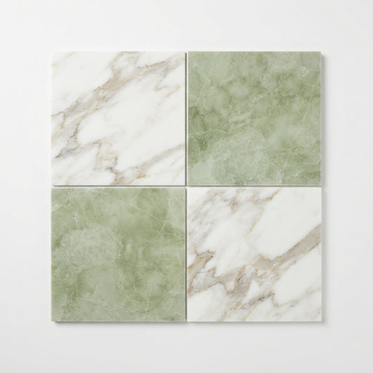 Checkerboard Marble Tile - Calacatta Gold & Ming Green