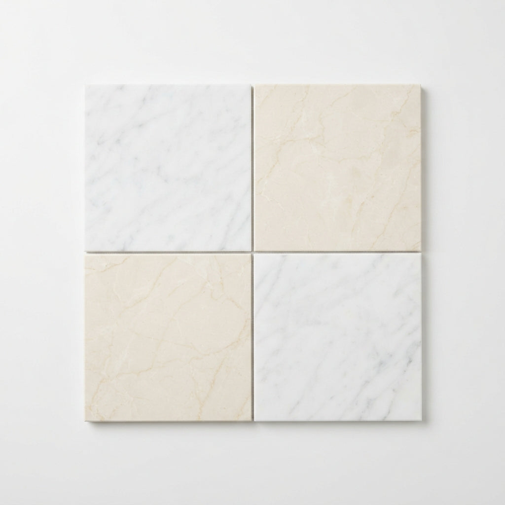 Checkerboard Marble Tile - Bianco Carrara & Botticino
