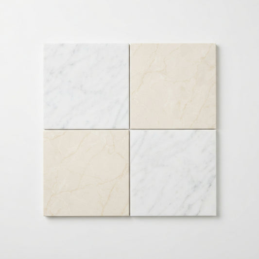 Checkerboard Marble Tile - Bianco Carrara & Botticino