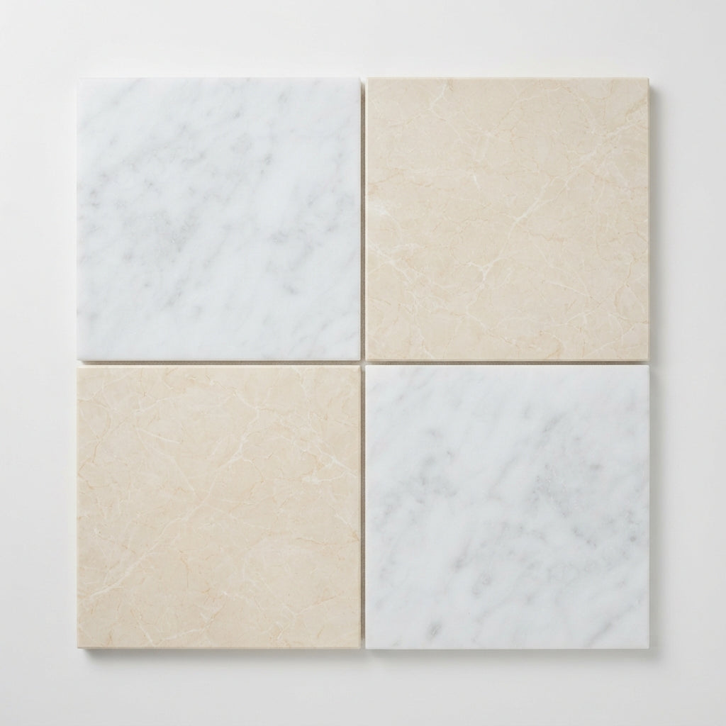 Checkerboard Marble Tile - Bianco Carrara & Crema Marfil