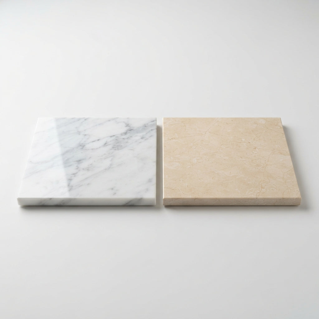 Checkerboard Marble Tile - Bianco Carrara & Crema Marfil