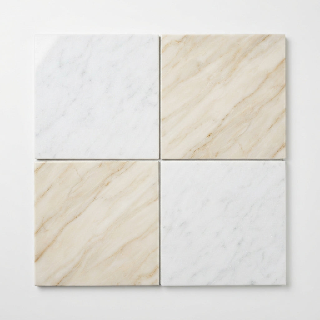 Checkerboard Marble Tile - Bianco Carrara & Diano Royal