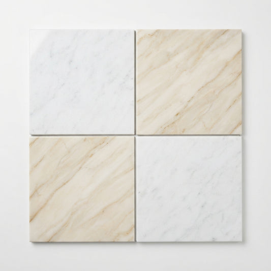 Checkerboard Marble Tile - Bianco Carrara & Diano Royal