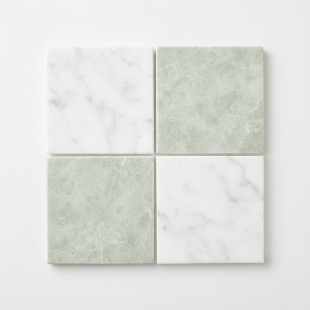 Checkerboard Marble Tile - Bianco Carrara & Ming Green