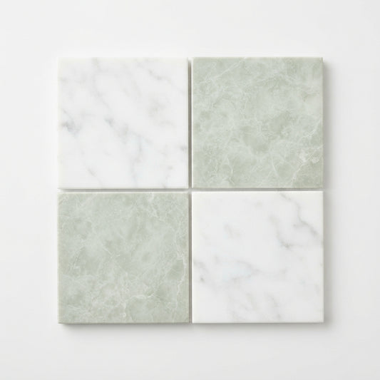 Checkerboard Marble Tile - Bianco Carrara & Ming Green
