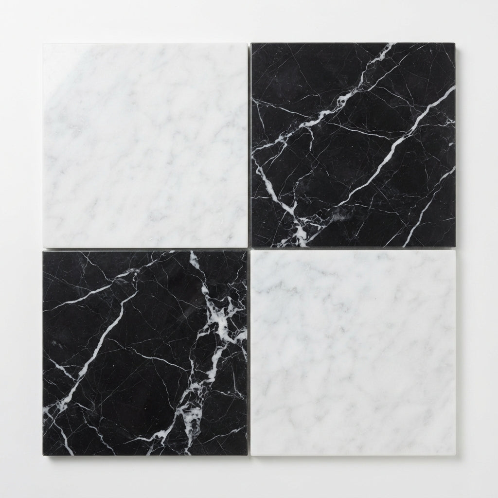Checkerboard Marble Tile - Bianco Carrara & Nero Marquina