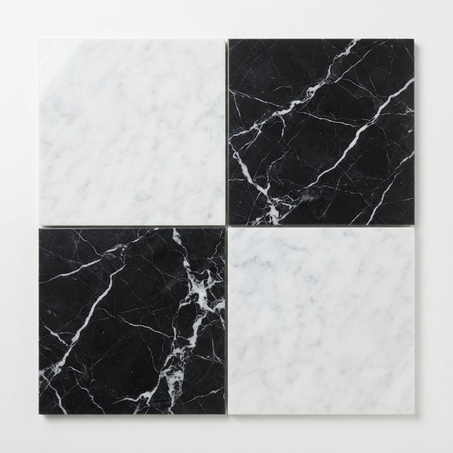 Checkerboard Marble Tile - Bianco Carrara & Nero Marquina