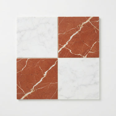 Checkerboard Marble Tile - Bianco Carrara & Rojo Alicante