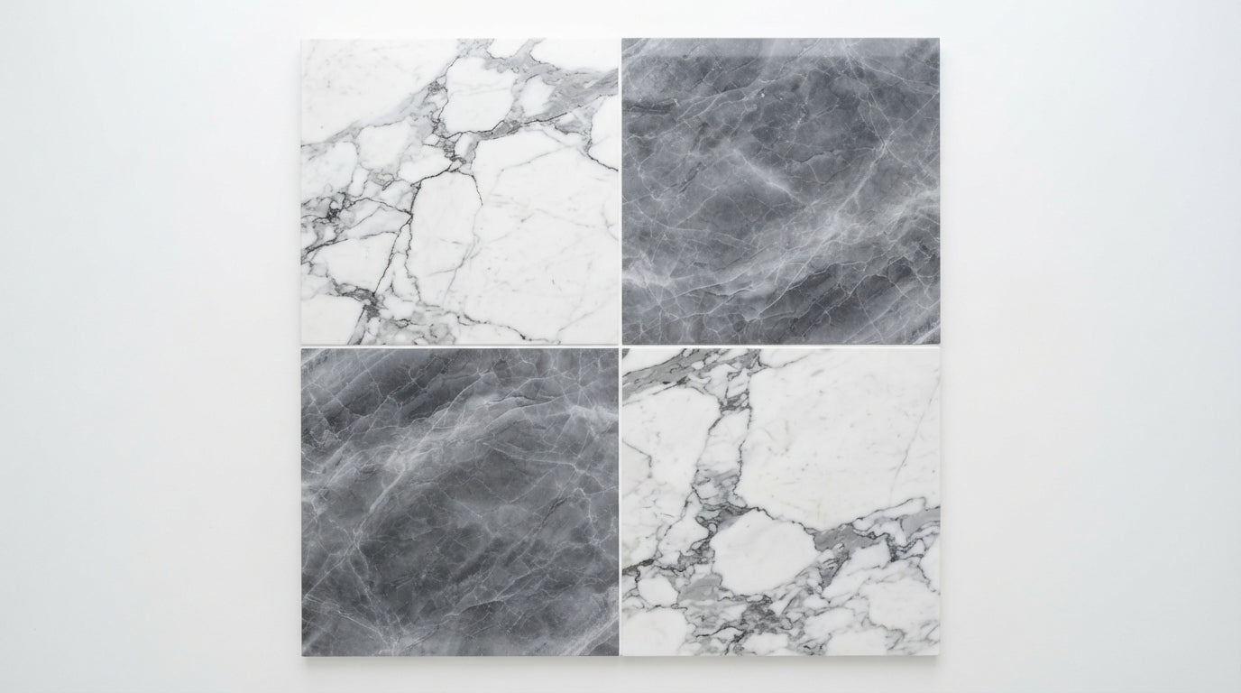Checkerboard Marble Tile - Italian Statuary White & Bardiglio Imperiale