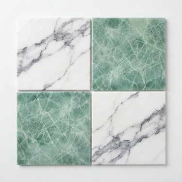 Checkerboard Marble Tile - Italian Statuary White & Ming Green