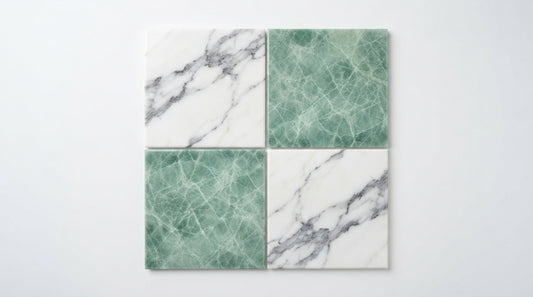 Checkerboard Marble Tile - Italian Statuary White & Ming Green