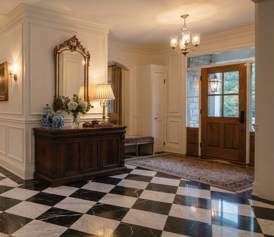 Checkerboard Marble Tile - Italian Statuary White & Nero Marquina