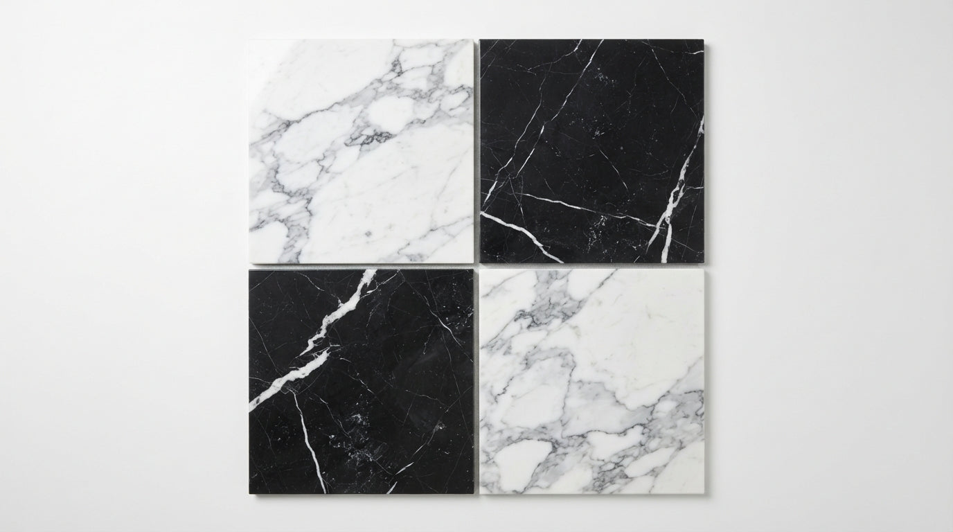 Checkerboard Marble Tile - Italian Statuary White & Nero Marquina