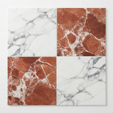 Checkerboard Marble Tile - Italian Statuary White & Rojo Alicante