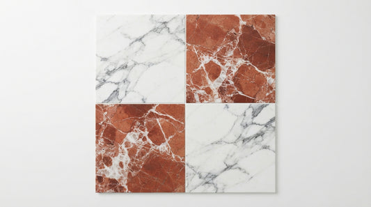 Checkerboard Marble Tile - Italian Statuary White & Rojo Alicante