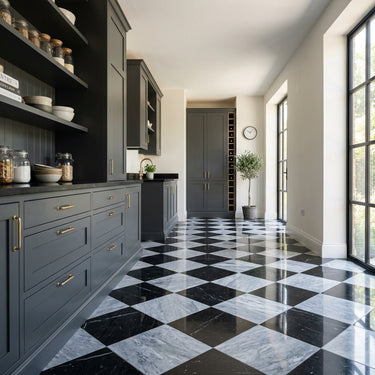 Checkerboard Marble Tile - Nero Marquina & Bardiglio Nuvolato