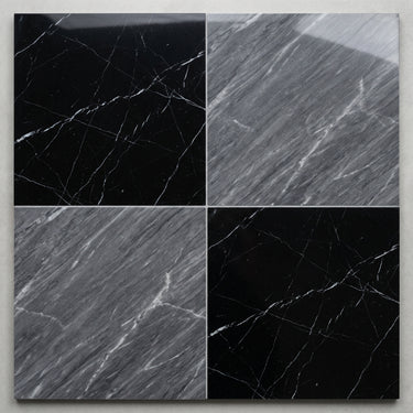 Checkerboard Marble Tile - Nero Marquina & Bardiglio Nuvolato