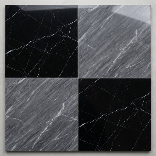 Checkerboard Marble Tile - Nero Marquina & Bardiglio Nuvolato
