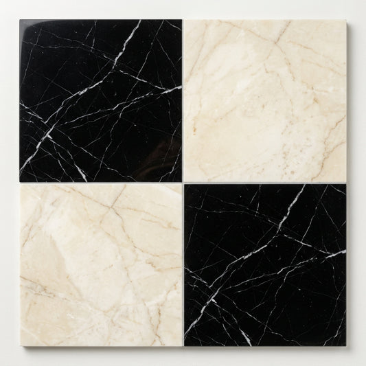 Checkerboard Marble Tile - Nero Marquina & Botticino