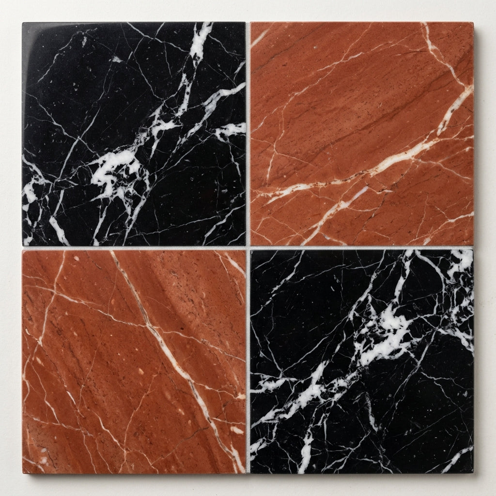 Checkerboard Marble Tile - Nero Marquina & Rojo Alicante