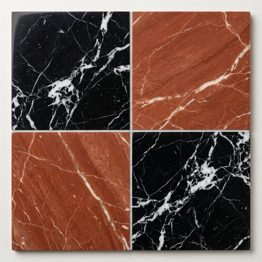 Checkerboard Marble Tile - Nero Marquina & Rojo Alicante