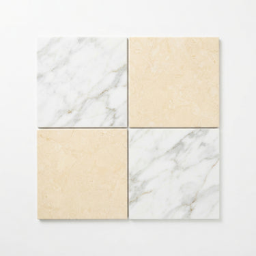 Checkerboard Marble Tile - Oriental White & Crema Marfil