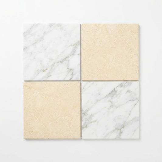 Checkerboard Marble Tile - Oriental White & Crema Marfil